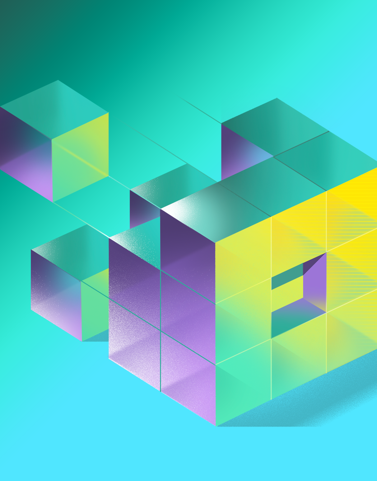 Graphic of a multicolored cube made of other cubes
